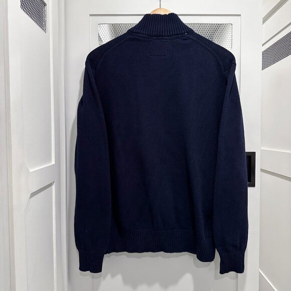 2000's Navy Blue Red White Snowflake Sweater Zipper 100% Cotton Natural Fibers - Picture 6 of 8